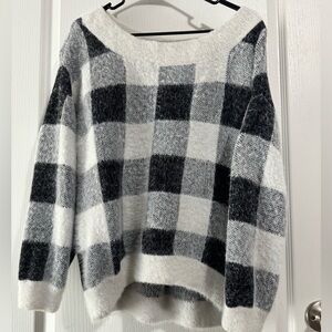 Express Drop-Shoulder Checkered Sweater